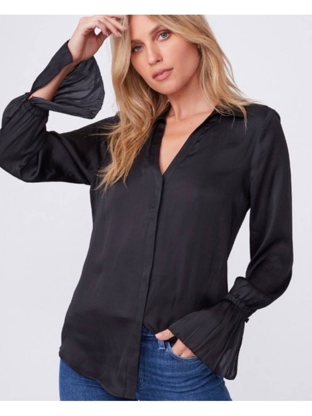 PAIGE Abriana Shirt Blouse Long Sleeve Size Large Black